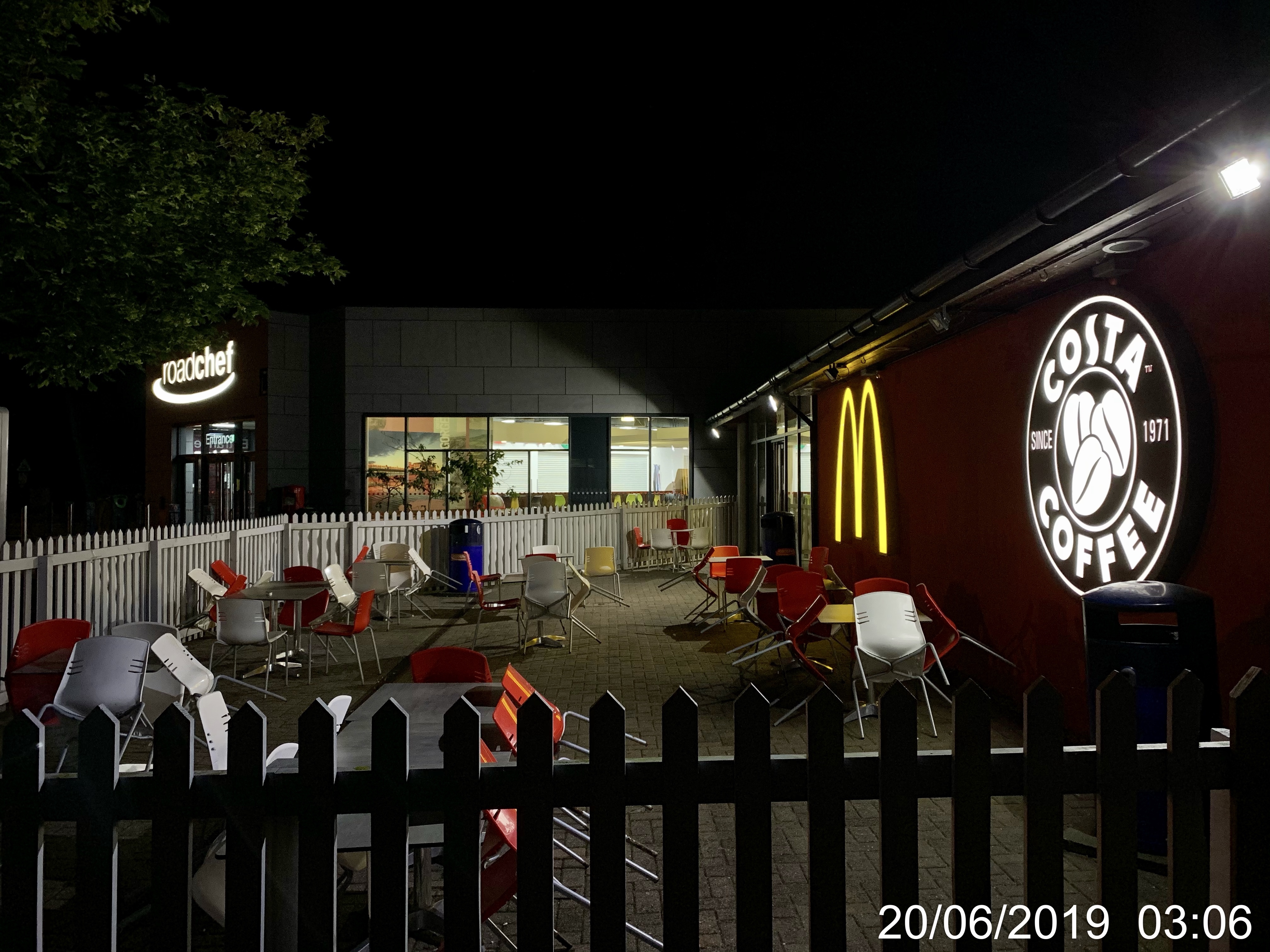 Sedgemoor South Services in the middle of the night. 